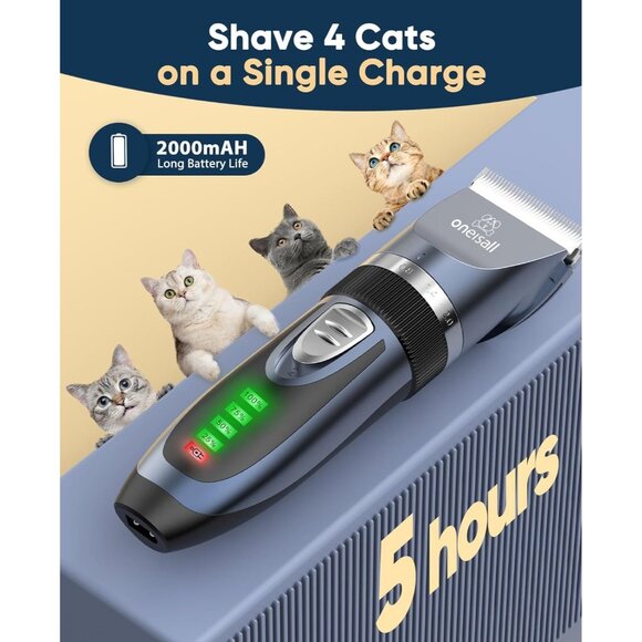 Oneisall Cat Grooming Kit Clippers Scissors Comb Hair Trimmer Set Quiet Shaver - Picture 7 of 13